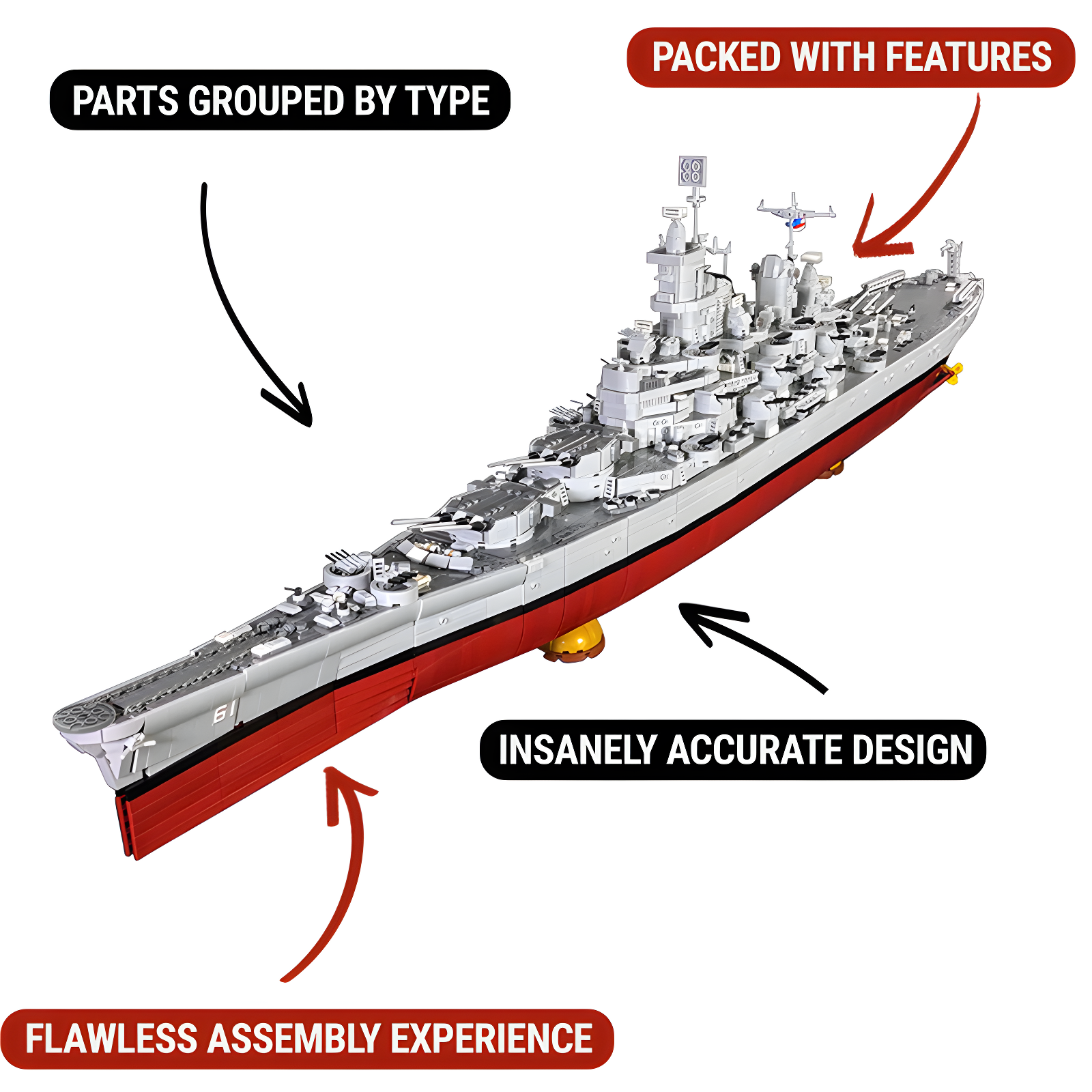 USS Iowa BB-61 Battleships 8042pcs